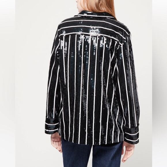 & Other Stories Striped Sequin Lounge Shirt NWTs Black White size 4 - Picture 3 of 13